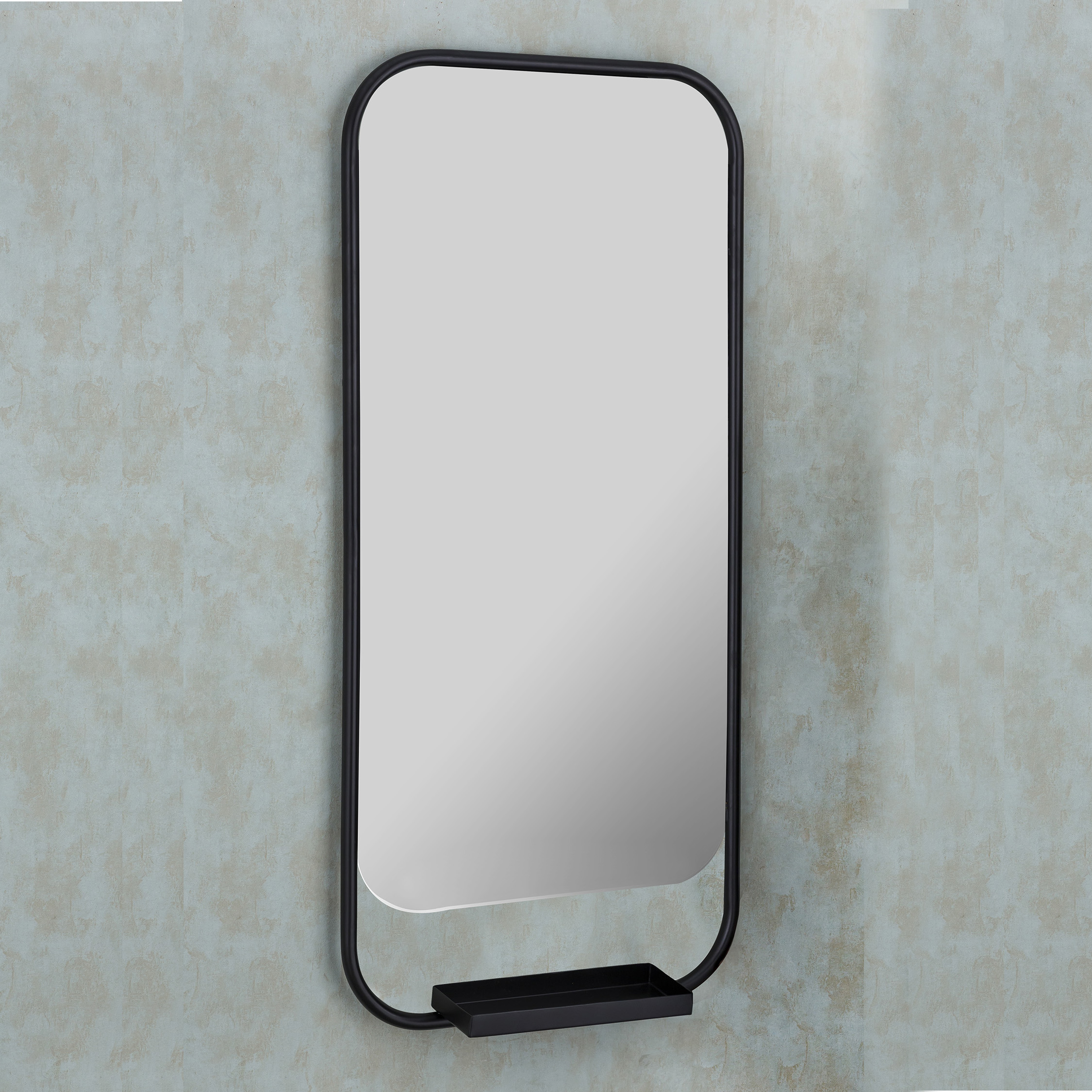 Black Farmhouse Bathroom Mirror with Shelf - My First Home Studio